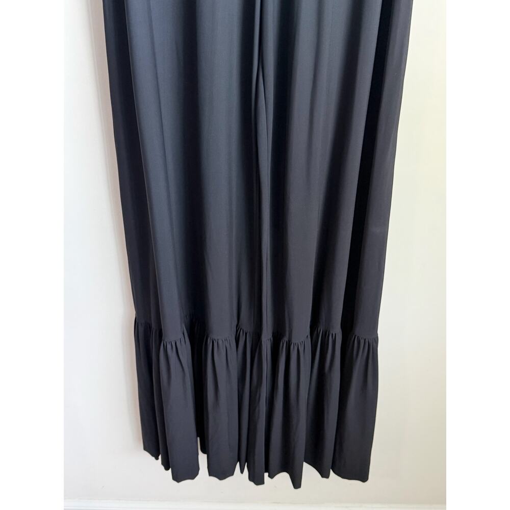 Chiara Boni La Petite Robe High Waisted Ruffle Hem Wide Leg Pants Black Women 46 - Picture 4 of 10